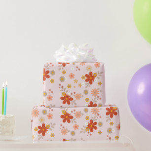 Roze Groovy Flower Retro Cadeaupapier