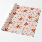 Roze Groovy Flower Retro Cadeaupapier (Uitgerold)