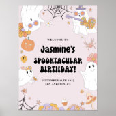 Roze Groovy Ghost Birthday Welcome Sign Poster (Voorkant)