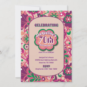 Roze Groovy Psychedelic 60s 70s Bloemen Verjaardag Kaart