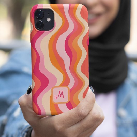 Roze Groovy retro esthetisch - Monogram Case-Mate iPhone Case