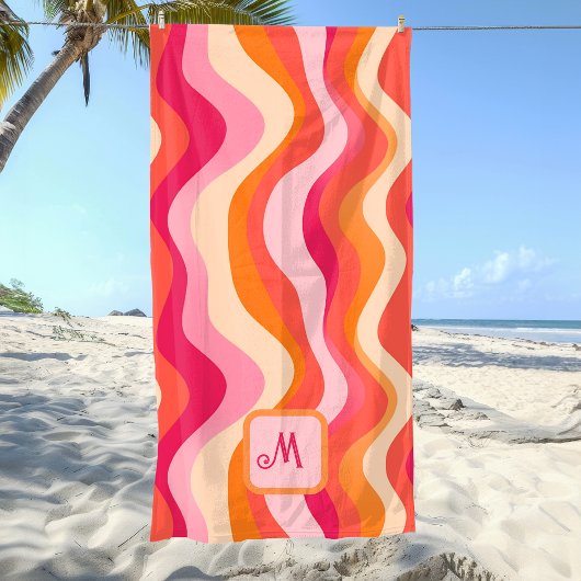 Roze Groovy retro esthetisch - Monogram Strandlaken