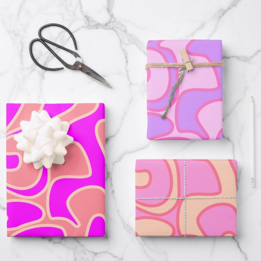 Roze Groovy Retro Fluid Art Uniek Inpakpapier Vel (Voorkant)