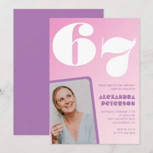 Roze groovy uitnodigingen 67ste verjaardag Retro f