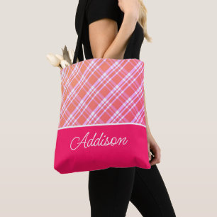 Roze grote plaat en Canvas tas met strepen