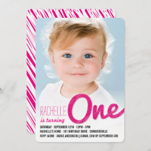 Roze Grote Schets Een Baby Meisje Eerste Verjaarda Kaart