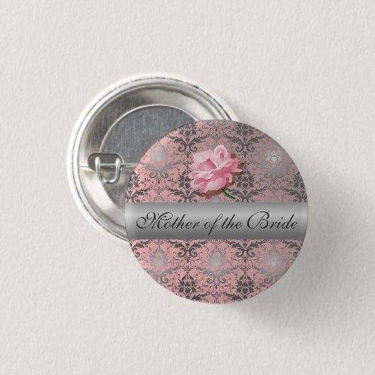 Roze Grunge Damask Moeder van de Bride Button (Voorkant /achterkant)