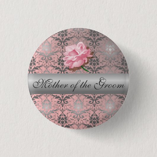 Roze Grunge Damask Moeder van de Groom Button (Voorkant)