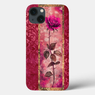 Roze grunge stijl roos iPhone 13 hoesje