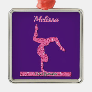 Roze Gymnastiek Meisje Sparkle Balance Beam Metalen Ornament