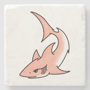 roze haai week cartoon tatoeage kunst oceaan dier stenen onderzetter