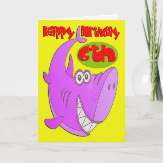 Roze haai zesde verjaardag kaart (Voorkant)