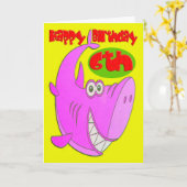 Roze haai zesde verjaardag kaart (Gele Bloem)