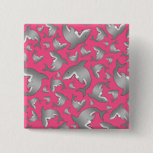 Roze haaipatroon vierkante button 5,1 cm