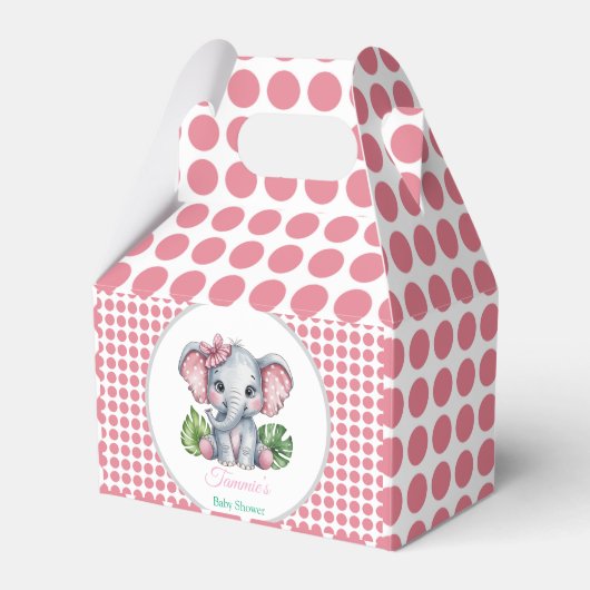 Roze Haar Bow Schattigee Olifant Baby shower Bedankdoosjes (Voorkant Zijde)