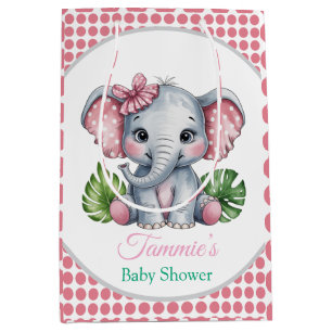 Roze Haar Bow Schattigee Olifant Baby shower Medium Cadeauzakje