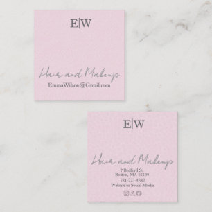 Roze Haar-, Make-up- & Beauty Studio Monogram Vierkante Visitekaartje