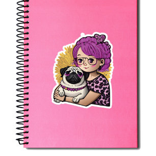 Roze Haar Meisje Hugging Een Pug Sticker