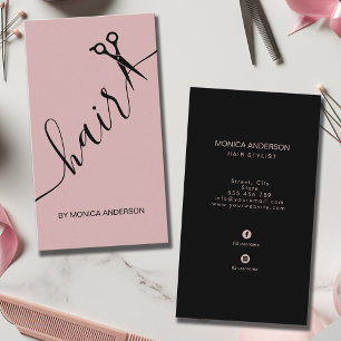 Roze Haar Script Stylist Schaar Verticaal Visitekaartje