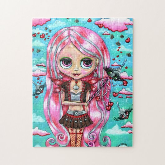 Roze haarharten en Kisses Fairy Big Eyes Legpuzzel (Verticaal)
