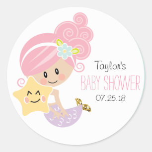 Roze haarverzeemeermin Baby shower Stickers Lichte