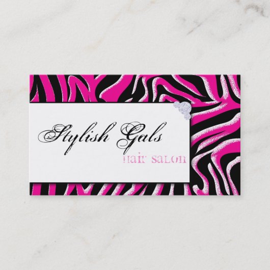 Roze haarzout Zebra Afdrukken Modern Visitekaartje (Voorkant)
