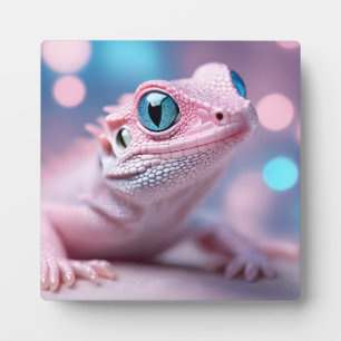 Roze hagedis met blauwe ogen fotoplaat
