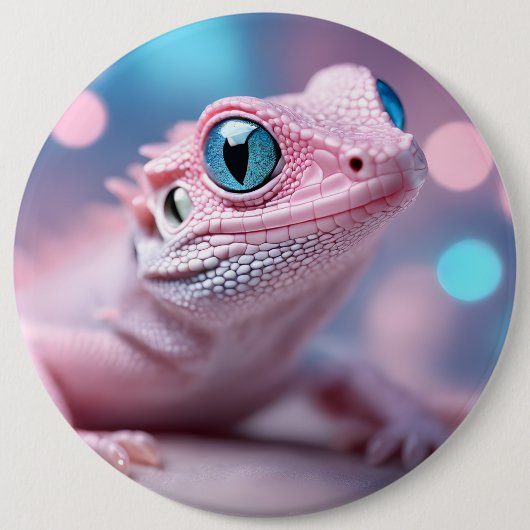 Roze hagedis met blauwe ogen ronde button 6,0 cm (Voorkant)