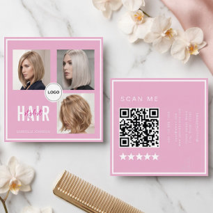 Roze Hairstylist Fotocollage QR-code Elegant Vierkante Visitekaartje
