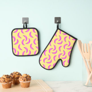 Roze Halftoon Banaan Patroon Nieuwigheid Ovenwant & Pannenlap Set