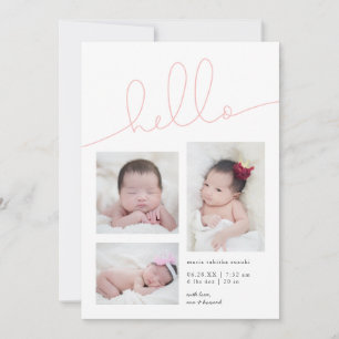 Roze Hallo Manuscript Multi Foto Girl Birth Aankondiging
