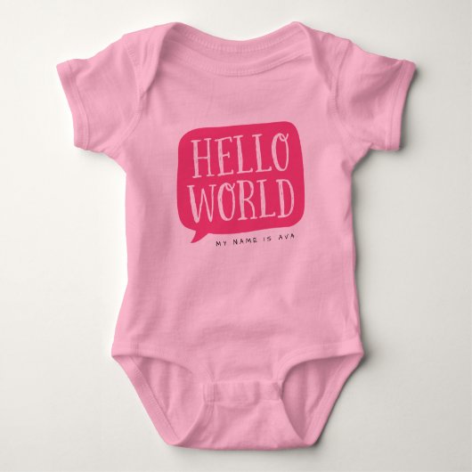 Roze Hallo World Personalized Name Romper (Voorkant)