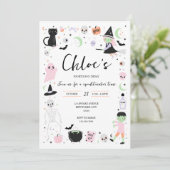 Roze Halloween Birthday Uitnodiging (Staand voorkant)