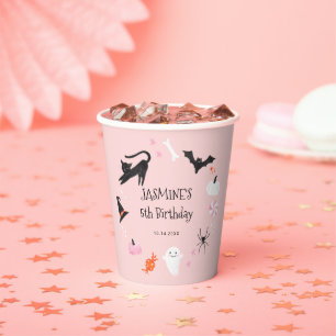 Roze Halloween Creatures Verjaardagsfeest Papieren Bekers
