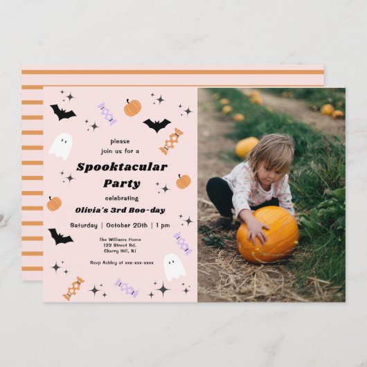 Roze halloween elk jaar Spooktacular Birthday Kaart (Voorkant / Achterkant)