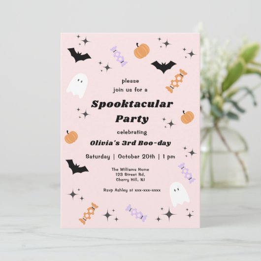 Roze halloween elk jaar Spooktacular Birthday Kaart (Staand voorkant)