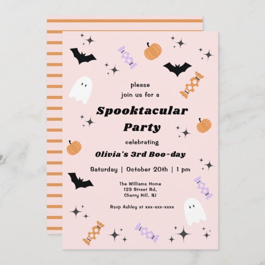 Roze halloween elk jaar Spooktacular Birthday Kaart (Voorkant / Achterkant)