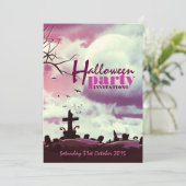 Roze Halloween Full Moon Graveyard Uitnodiging (Staand voorkant)