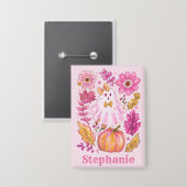 Roze Halloween-geest met eigen naam Button (Voorkant / Achterkant)