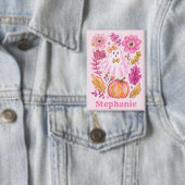 Roze Halloween-geest met eigen naam Button (Insitu)
