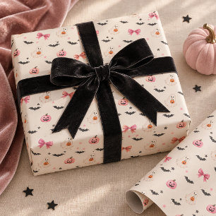 Roze Halloween Geesten Strikken Inpakpapier