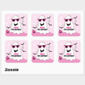 Roze Halloween Ghost Meisje Verjaardag Vierkante Sticker (Vel)