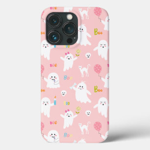 Roze Halloween Ghost Patroon iPhone 13 Pro Hoesje