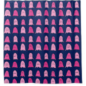 Roze Halloween Ghosts op Donkerblauw Douchegordijn (Voorkant)