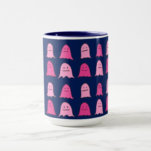 Roze Halloween Ghosts op Donkerblauw Mok (Midden)