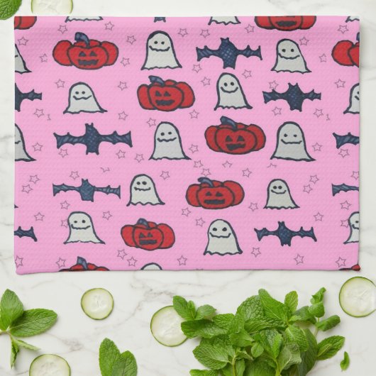 Roze Halloween-hosts, -vleermuizen en -jager op la Theedoek (Gevouwen)