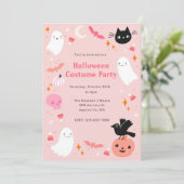 Roze Halloween Kostuum Party Kaart (Staand voorkant)