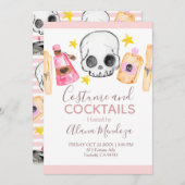 Roze halloween-kostuums en uitnodiging voor cockta (Voorkant / Achterkant)