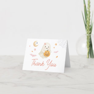 Roze Halloween Little Boo Baby shower Bedankkaart