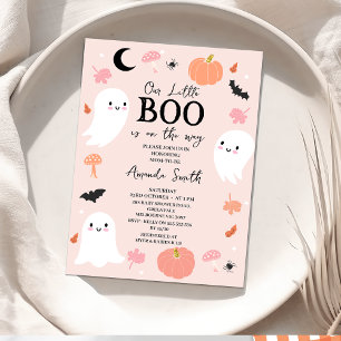 Roze Halloween Little Boo Baby shower Kaart